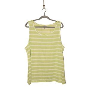 J. JILL $49 Scoop Neck‎ Striped Linen Tank Green/White XL